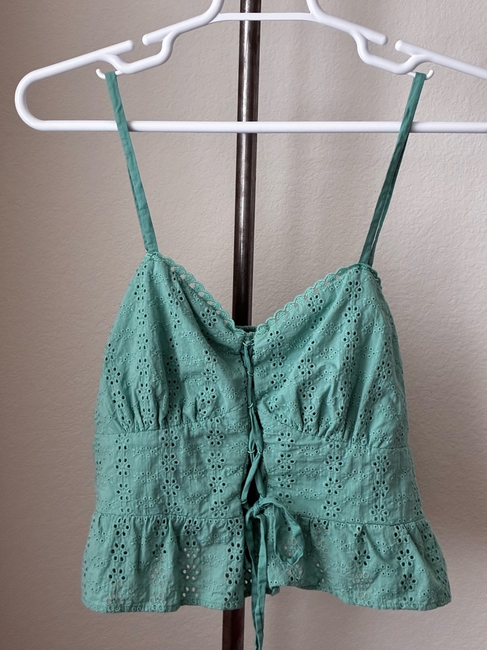 *As-Is* Wild Fable XXL Teal Eyelet Lace Halter Top Smocked Straps Front Lacing